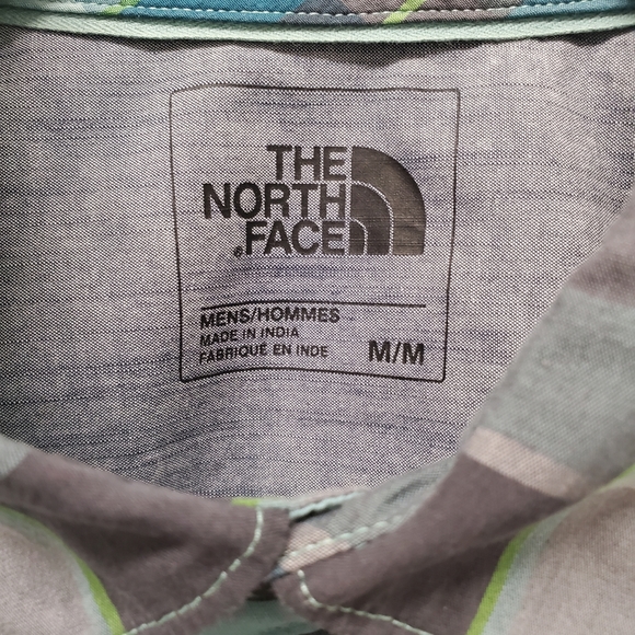 The North Face Men's Button Down Short Sleeve Shirt Green Blue Plaid Medium - Picture 2 of 7